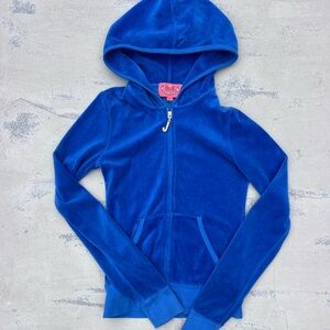 Blue Y2K Petite Juicy Couture Velour Rhinestone J Zip-Up Hoodie